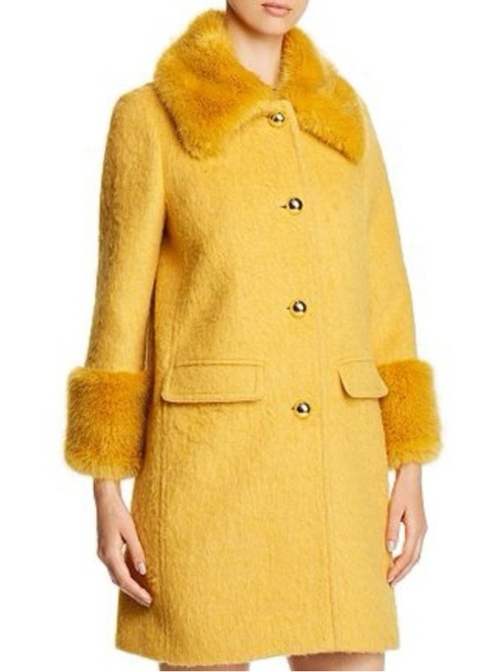 Kate Spade Yellow Faux-Fur Collar & Cuff Women's Coat